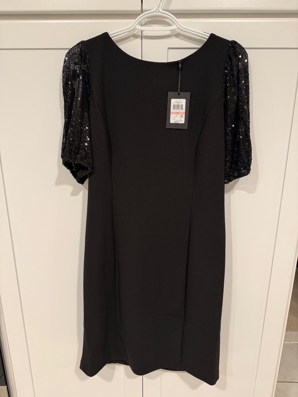 DKNY Black Mini Dress with Sequin Puff Sleeves